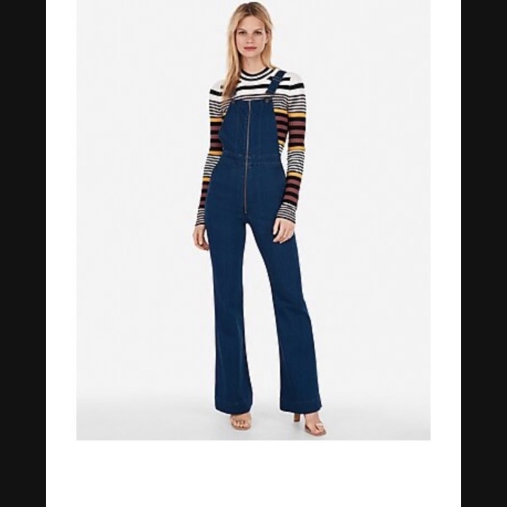 Express flare denim overalls